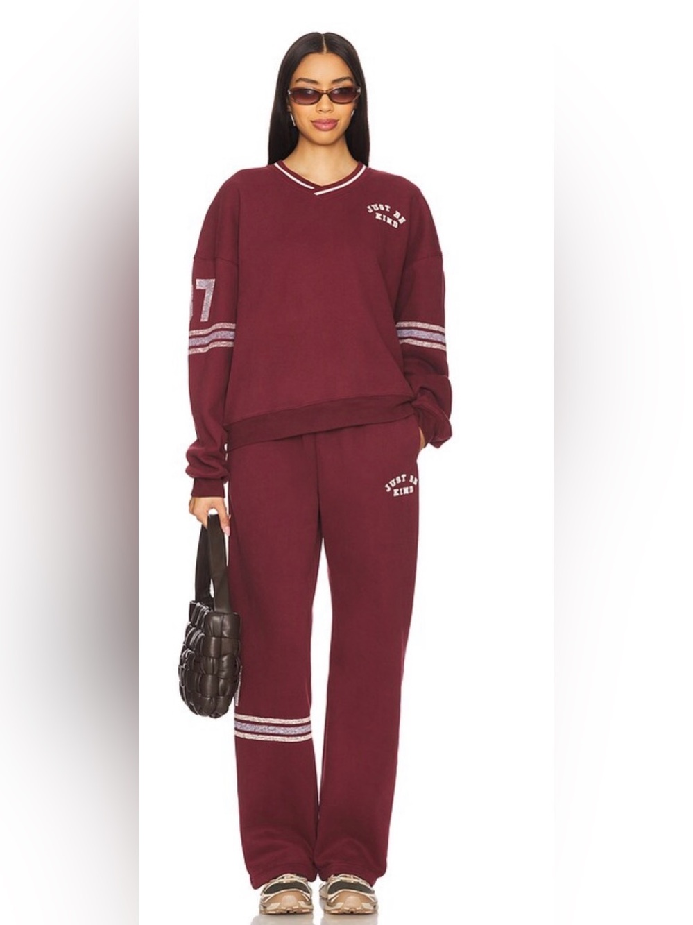 Burgundy Two-Piece Sweat Set - Varsity Stripe Pullover & Pants